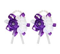 sourcing map Wrist Corsage Artificial Flower Bracelets Pack of 2 Rose Wrist Bride Groom Decorative for Wedding Ceremony Prom Party Anniversary Purple