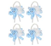sourcing map Wrist Corsage Artificial Flower Bracelets Pack of 4 Rose Wrist Bride Groom Decorative for Wedding Ceremony Prom Party Anniversary Sky Blue