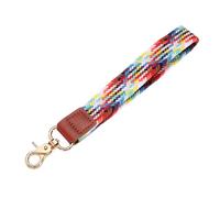 sourcing map Wrist Lanyard Keychain, 200mm Braided Wristlet Strap with Gold Clasp, Hand Key Holders Lanyard for Women Men Car Keys ID Badges Card Wallet, Rainbow