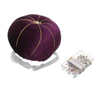 sourcing map Wrist Pin Cushion Wristband Sewing Pincushion Polyester Pin Holder Wearable Pumpkin Shaped Needles Wristband with 100 Head Needles for Sewing Quilting DIY Crafts, Purple