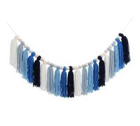 sourcing map Yarn Tassel Garland with Wood Beads, 3.7ft Cotton Tassel Banner Handmade Macrame Pastel Garland Wall Hangings for Wedding Christmas Birthday Party Decoration, Blue Tone