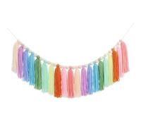 sourcing map Yarn Tassel Garland with Wood Beads, 3.8ft Cotton Tassel Banner Handmade Macrame Pastel Garland Wall Hangings for Wedding Christmas Birthday Party Decoration, Colorful-1