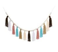 sourcing map Yarn Tassel Garland with Wood Beads, 3.9ft Cotton Tassel Banner Handmade Macrame Pastel Garland Wall Hangings for Wedding Christmas Birthday Party Decoration, Colorful-6