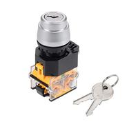 Sourcingmap 1 Pcs 22mm 2 Position Key Locking Push Button Switch with Keys Silver Tone NO/NC