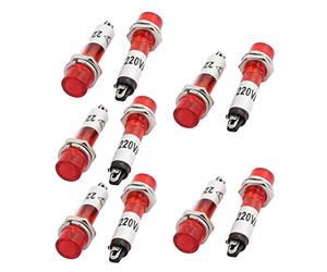 sourcingmap 10Pcs AC220V Plastic 7mm Mount Dia Round Indicator Pilot Light Signal Lamp Red