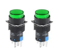 Sourcingmap 2 pcs 16mm Momentary Push Button Switch Green LED Light Round Button 1NO 1NC Light 220V