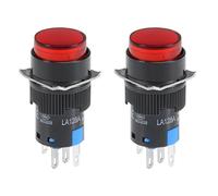 sourcingmap 2 Pcs 16mm Momentary Push Button Switch Red LED Light Round Button 1 NO 1 NC Light 24V 5 Pin