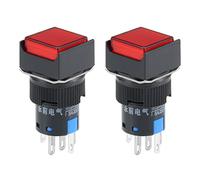 Sourcingmap 2 Pcs 16mm Momentary Push Button Switch Red LED Light Square Button 1 No 1 NC Light 220V