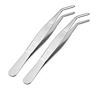Sourcingmap 2 Pcs 5.5-Inch 430 Stainless Steel Tweezers with Curved Serrated Tip