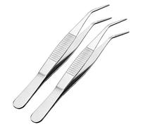 Sourcingmap 2 Pcs 5-Inch Stainless Steel Tweezers with Curved Pointed Serrated Tip