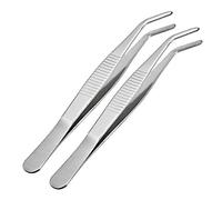Sourcingmap 2 Pcs 5-Inch Stainless Steel Tweezers with Curved Serrated Tip
