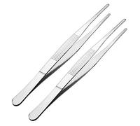 Sourcingmap 2 Pcs 7-Inch Stainless Steel Straight Blunt Tweezers Serrated Tip Daily Garden Tool