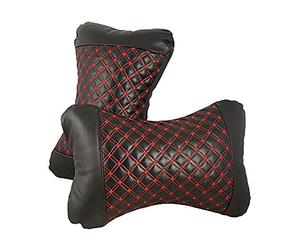 sourcingmap 2 Pcs Bone Shaped Rhombus Pattern Black Faux Leather Car Neck Pillow