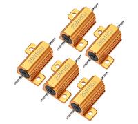 sourcingmap 25W 15 Ohm 5% Aluminum Housing Resistor Screw Tap Chassis Mounted Aluminum Case Wirewound Resistor Load Resistors Gold Tone 5 Pcs