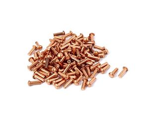Sourcingmap 2mm x 6mm Round Shaft Copper Solid Rivets Fasteners Gold Tone 7.5mm Length 100 Pcs