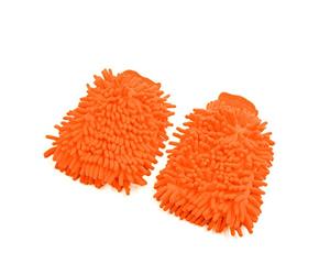 Sourcingmap 2Pcs Orange Dual Sided Microfiber Chenille Mitt Car Washing Glove