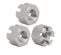 Sourcingmap 3pcs M10x1.5mm 304 Stainless Steel Hex Hexagon Slotted Castle Nut Silver Tone