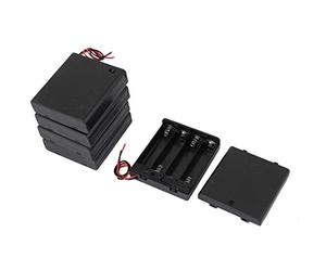 sourcingmap 5 Pcs 6V Power Supply 4 x AA Battery Holder Enclosed Case Box Switch Wire Lead