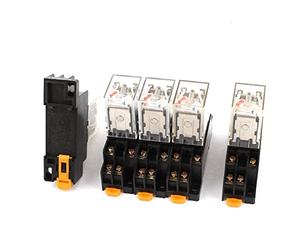 Sourcingmap 5 Pieces AC 220V-240V DPDT Red LED Electromagnetic Relay w Socket Base