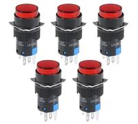 Sourcingmap 5Pcs 16mm Momentary Push Button Switch Red LED Light Round Button 1 NO 1 NC Light 12V