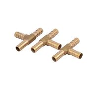 sourcingmap 8mm Dia T Shaped 3 Way Brass Hose Barb Fittings Pipe Tube Connectors 3pcs
