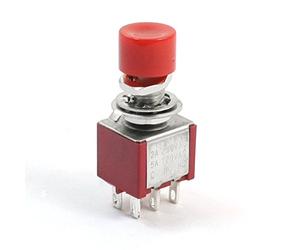 Sourcingmap AC 120V 5A Red Cap 6 Pin DPDT 2 Positions Momentary Push Button Switch - Red, Silver Tone