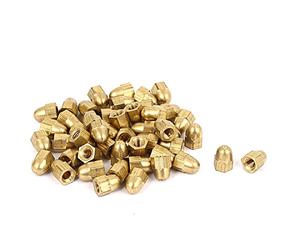 Sourcingmap Acorn Hex Cap Nuts - 49Pcs M3 Dome Nuts Brass Hexagon Decorative Cap Nut for Screws Bolts Brass Tone