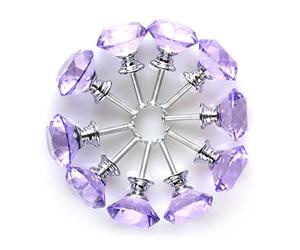 Sourcingmap Diamond Shape Crystal Glass 30mm Kitchen Cabinet Door Drawer Knob Cupboard Dresser Wardrobe Pull Handle with Screws, 10pcs Purple
