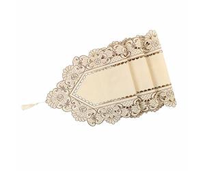 Sourcingmap Flowers Dining Table Runner Embroidered Tassel Light Beige Rose 15x59 Inch