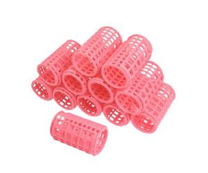 sourcingmap Hair Curlers Rollers Set, 12 Pcs Self Grip Hair Curlers for Volume Long Fine Medium Hair, Large Plastic Salon DIY Hair Styling Tools for Women Men, Pink