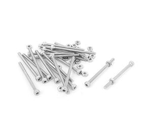 Sourcingmap M2x30mm Hex Socket Head Knurled Cap Screws Bolts Nuts Set 20Pcs