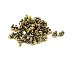 Sourcingmap M6x16mm 8.8 Grade Yellow Zinc Plated Hex Head Bolt 50pcs w Washer