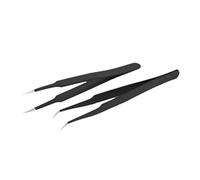 Sourcingmap Metal Anti-Magnetic Pointed Tip Needle Nose w Curved Tweezer Set Black 2 in 1