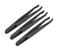Sourcingmap Plastic Anti-Static Tweezers, Precision Slant Flat Tip for Jewelry Craft DIY Beauty Electronics Repair Tool Black 3 Pcs