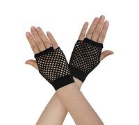 Sourcingmap Women's Fingerless Mesh 1980s Fancy Dress Party Costume Accessories Fishnet Gloves Black Short-1Pair
