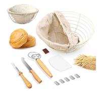 Sourdough Baking Kit with Round Bread Proofing Basket Metal Fermentation Bowl and Bread Making Accessories Including Dough Scraper Cutter Whisk for Home Bakers