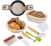 Sourdough Bread Baking Set, 25cm Oval & 23cm Round Banneton Bread Proofing Baskets, Silicone Bread Sling, Danish Dough Whisk, Dough Scraper Kit, Silicone Brush