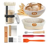 Sourdough Bread Baking Supplies 16 Pcs | Banneton Bread Proofing Basket Kit with Sourdough Starter Jar for Bread, 9" Round & 10" Oval Sourdough Proofing Baskets with Bread Making Tools Gift Set