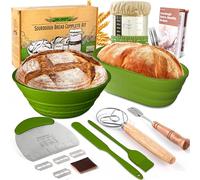 Sourdough Bread Baking Supplies 34 OZ Sourdough Starter kit with 2 Bread Proofing Basket (Green) (Green)
