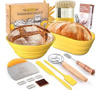 Sourdough Bread Baking Supplies 34oz Sourdough Starter Kit with 2 Bread Proofing Baskets, Yellow