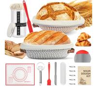 Sourdough Bread Baking Supplies, Complete Sourdough Starter Kit, 10" Round & 11" Oval Bread Proofing Basket with 1000ml Sourdough Starter Jar, Bread Making Tools Gifts for Bakers Women Mom