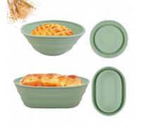 Sourdough Bread Baking Supplies, Set of 2 Silicone Banneton Bread Proofing Baskets, 9 Inch Round & 10 Inch Oval Foldable Proofing Baskets, Optimum Sourdough Starter Kit (Green)
