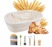 Sourdough Bread Baking Supplies Set Oval Proofing Basket 10in Rattan with Liner Dough Scraper Brush Double Loop Whisk Bamboo Brush Sourdough Starter Kit Bread Pan Banneton Basket