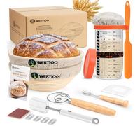 Sourdough Bread Baking Supplies, Sourdough Starter Kit, 2 9 Inch Round Banneton Bread Proofing Basket with 24 Oz Glass Jar, Sour Dough Tools with Danish Dough Whisk & Scraper
