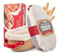 Sourdough Bread Banneton Proofing Basket Boxed Set - 2 x 10" Oval with Liner & Cover | Natural Cotton Rope Sourdough Starter Kit Baking Accessories, Artisan Baking Gifts for Women, Wife, Mom, Bakers
