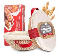 Sourdough Bread Banneton Proofing Basket Boxed Set - 2 x 9" Round with Liner & Cover | Premium Cotton Rope Sourdough Starter Kit Baking Accessories, Artisan Baking Gifts for Women, Wife, Mom, Bakers