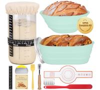 Sourdough Bread Starter Kit, 34oz Sourdough Starter Jar, Bread Sling for Dutch Oven, 2 Bread Proofing Baskets, Thermometer, Time Tracker, Metal Scraper, Sourdough Bread Baking Supplies - Green