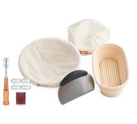 Sourdough Bread Starter Kit - 9" Round & 10" Oval Banneton Proofing Baskets with Bread Lame, Dough Scraper, Linen Liners - Artisan Baking Tools for Homemade Crusty Loaves