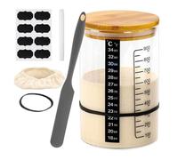 Sourdough Fermentation Kit - Wood 21x14x11cm | Sourdough Starter Pot with Scraper, Temperature Sticker, Rubber Bands and More | Bread Baking Supplies