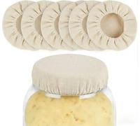 Sourdough Jar Covers Organic Cotton Fermentation Lids, Breathable Muslin Cloth for Kombucha & Bread Making, Fits 60-125mm Kilner Jars, Reusable Fruit Fly Proof, 6 Pack